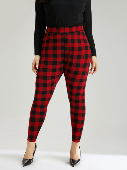 Plaid Elastic Waist High Rise Skinny Leggings
