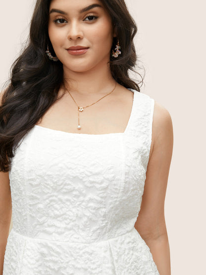 Textured Solid Pocket Square Neck Tank Dress