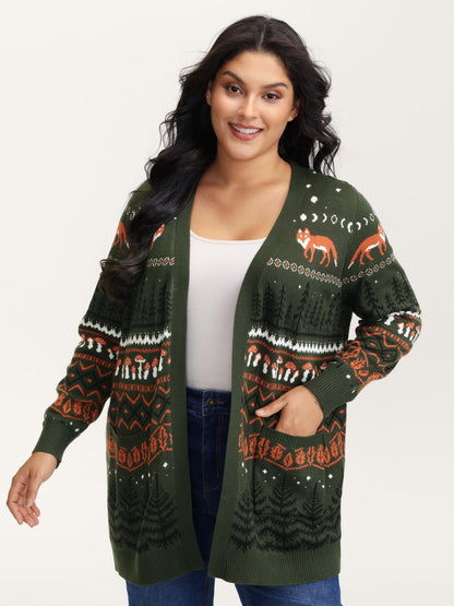 Fox in Forest Contrast Knit Cardigan