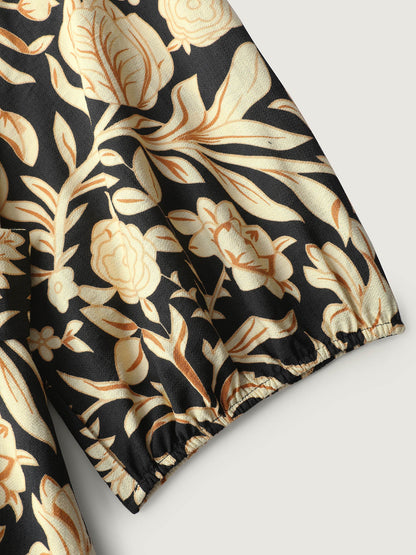 Floral Print Notched Collar Maxi Dress