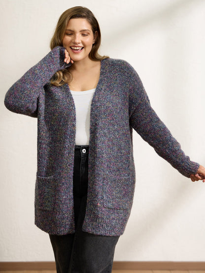 Heather Drop Shoulder Pockets Knit Cardigan