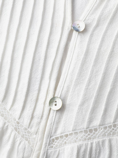 Pure Cotton Lace Trim Button Blouse