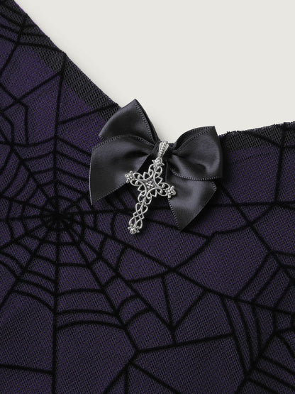 Elastic Flocked Mesh Spiderweb Sleep Dress