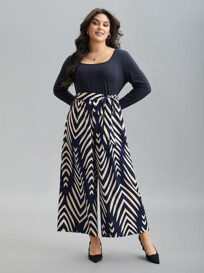 Supersoft Geometric Block Stretchy-Waist Jumpsuit