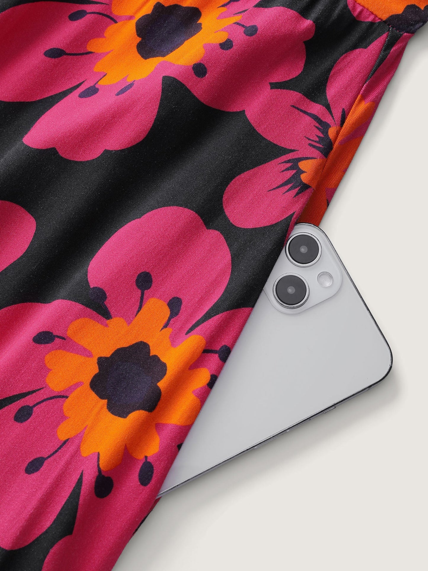 Floral Print Square Neck Pockets Maxi Dress
