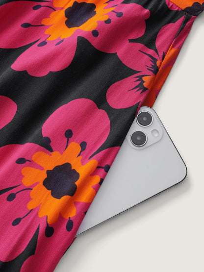 Floral Print Square Neck Pockets Maxi Dress