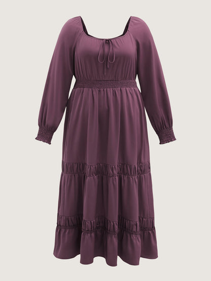 Lotus Leaf Shirred Waist Pockets Maxi Dress