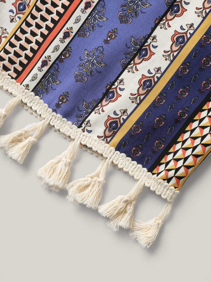 Boho Print Tassels Hem Shorts