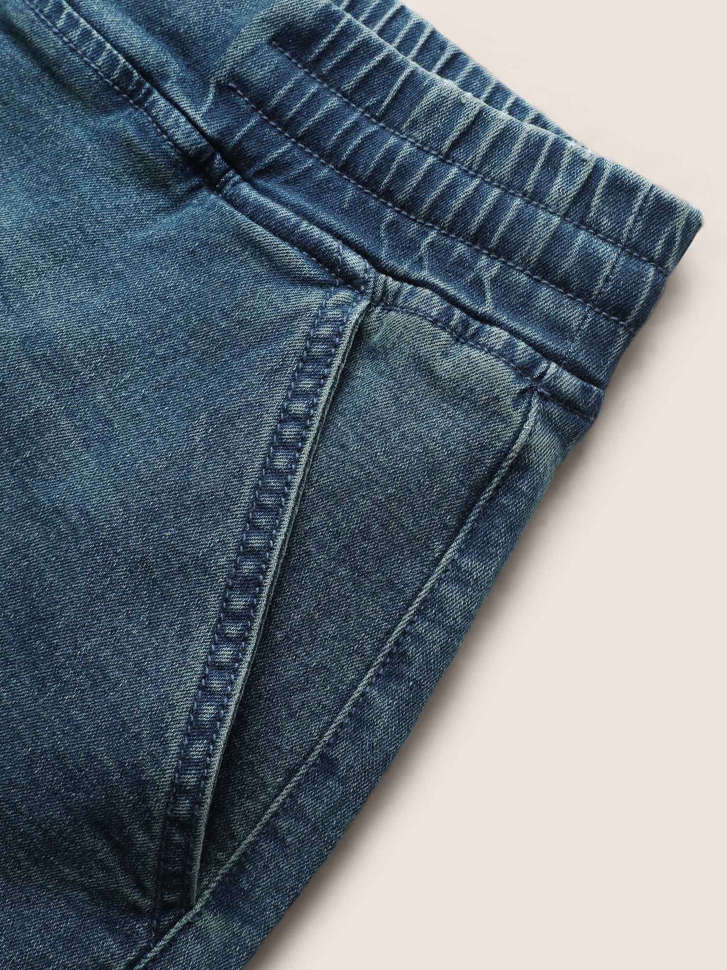 Dark Wash Roll Hem Drawstring Denim Shorts
