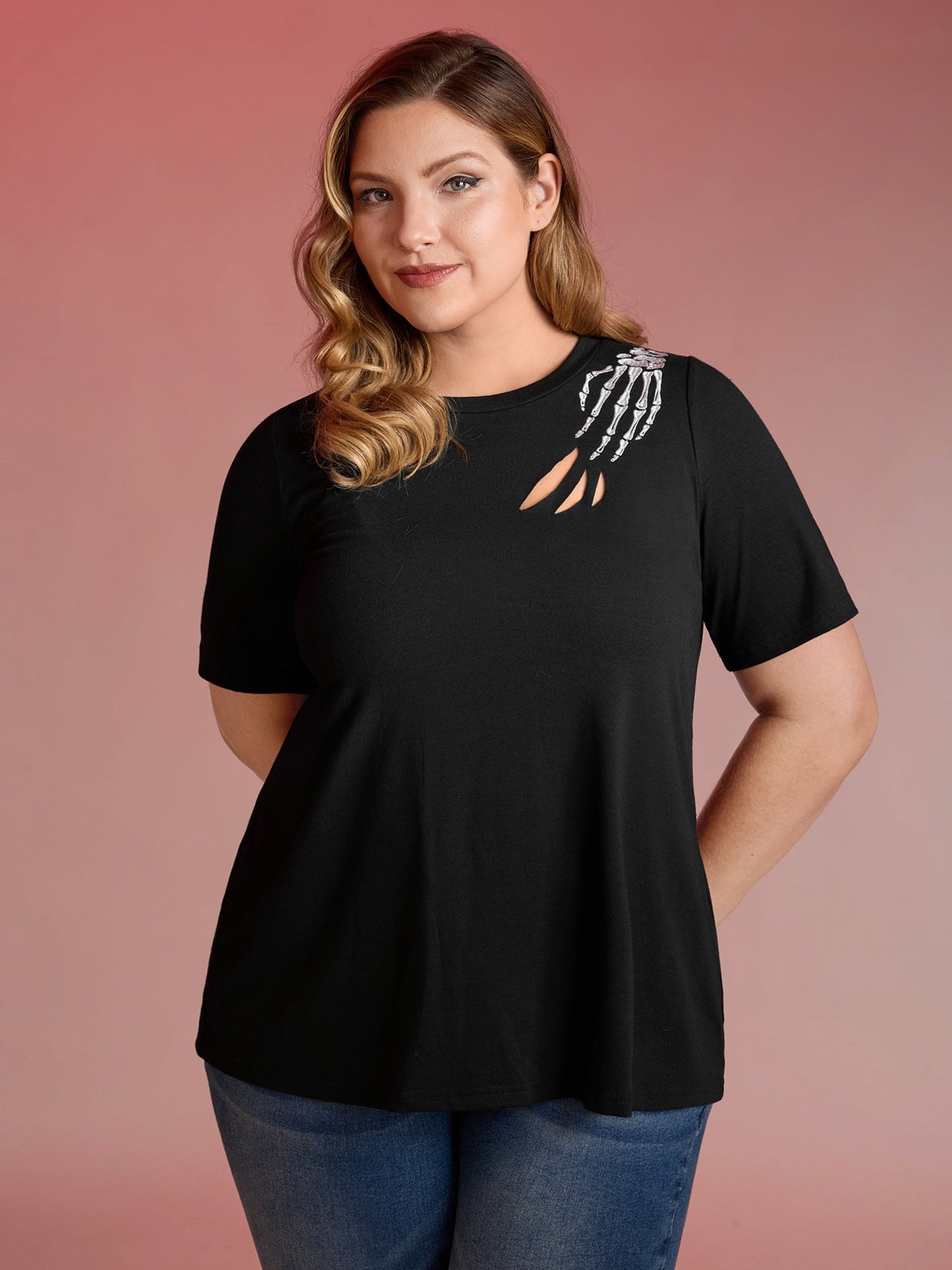 Haunted Skeleton Hand Embroidery T-Shirt