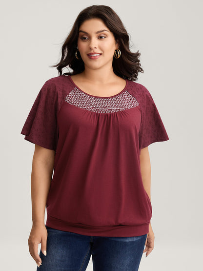 Textured Flared Sleeve Pleated Top