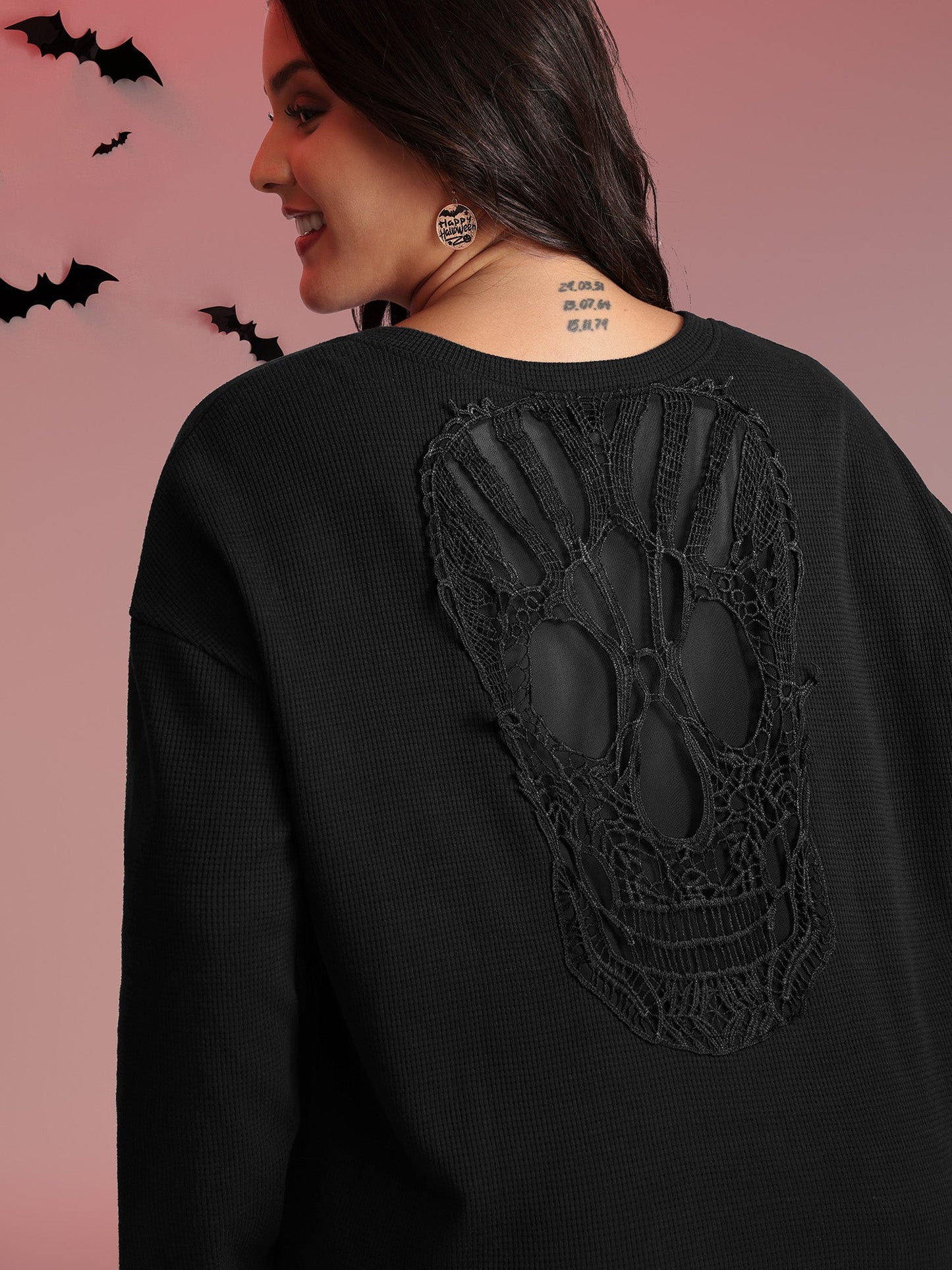 Sheer Lace Back Textured Sweatshirt