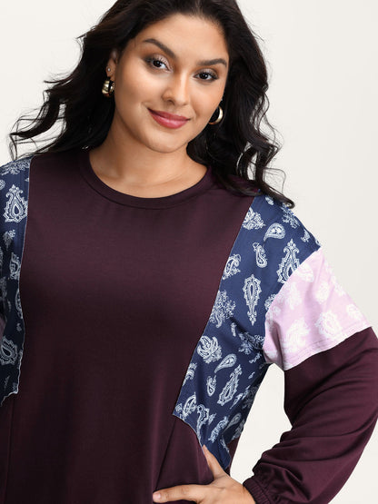 Floral Print Contrast Relaxed-Fit Sweatshirt
