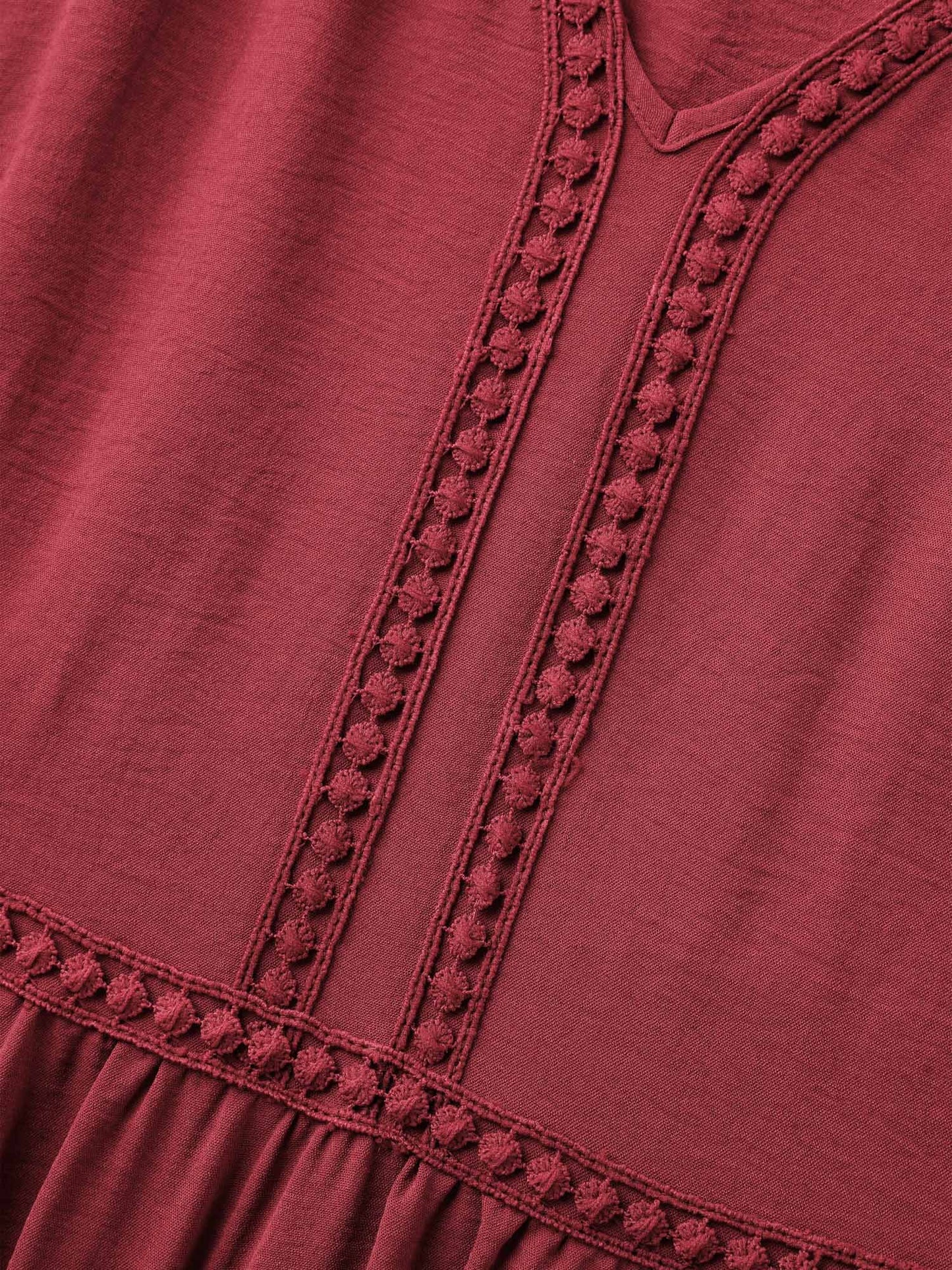 Lace Trim Neck Sheer Pockets Maxi Dress