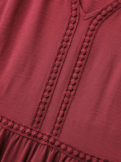 Lace Trim Neck Sheer Pockets Maxi Dress