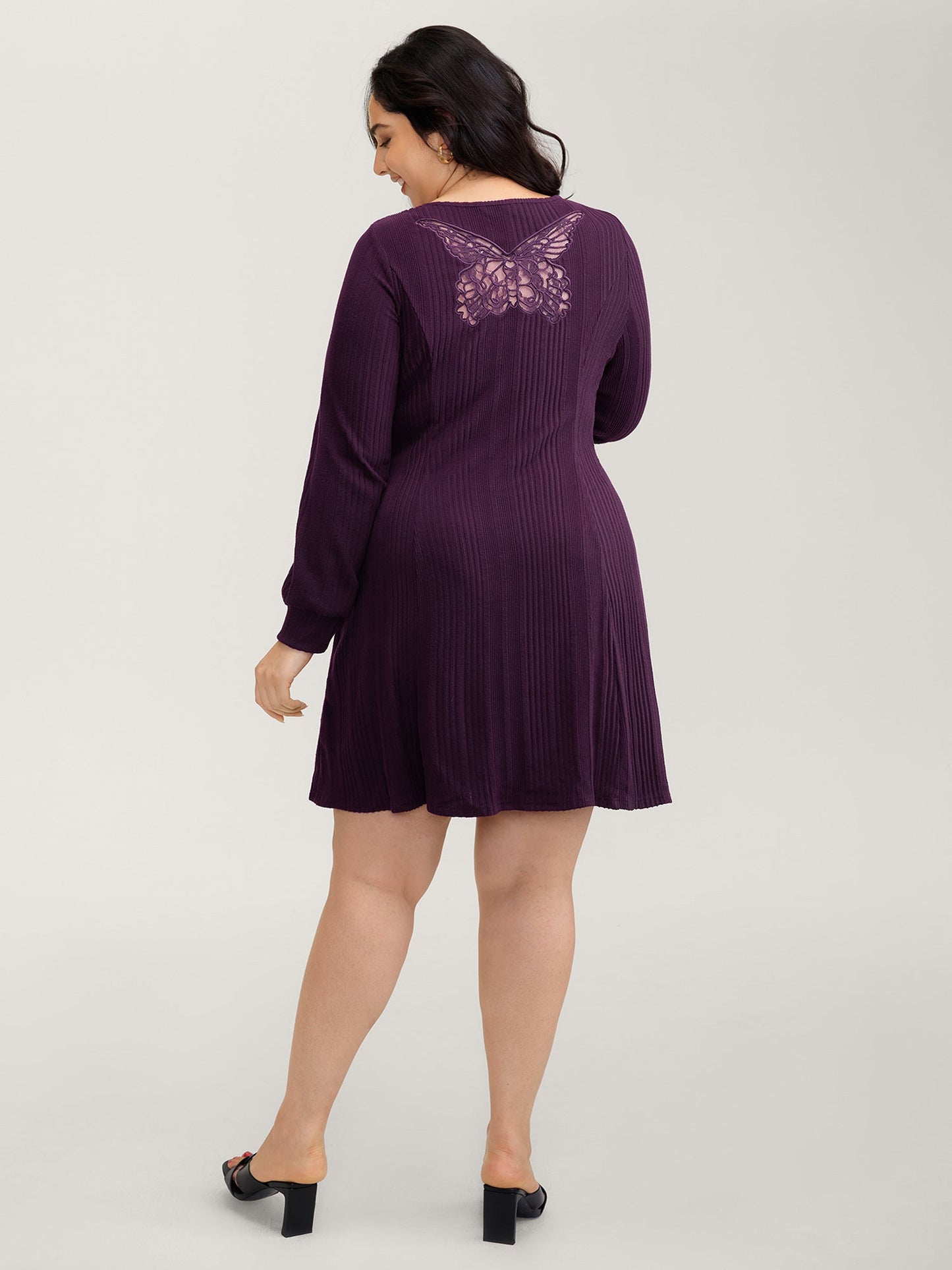Cut-Out Embroidery Ribbed A-Line Mini Dress