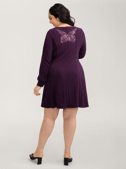 Cut-Out Embroidery Ribbed A-Line Mini Dress