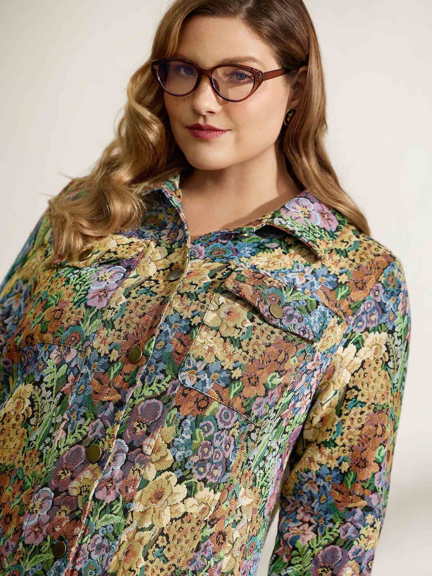 Floral Textured Lined Pockets Coat