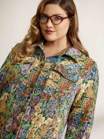 Floral Textured Lined Pockets Coat