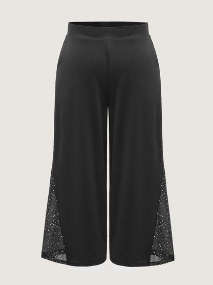 Mesh Spliced Wide-Leg Pants
