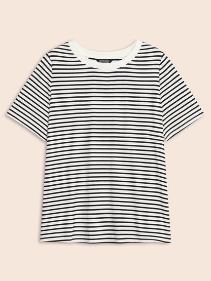 Striped Crew Neck Rib Knit T-shirt
