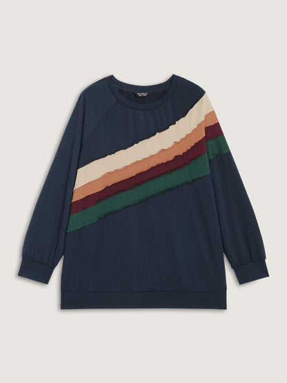 Rainbow Stripe Pleated Texture Sweatshirt