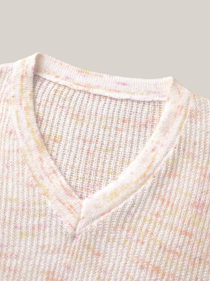 Ribbed Texture V-Neck Fitted Pullover