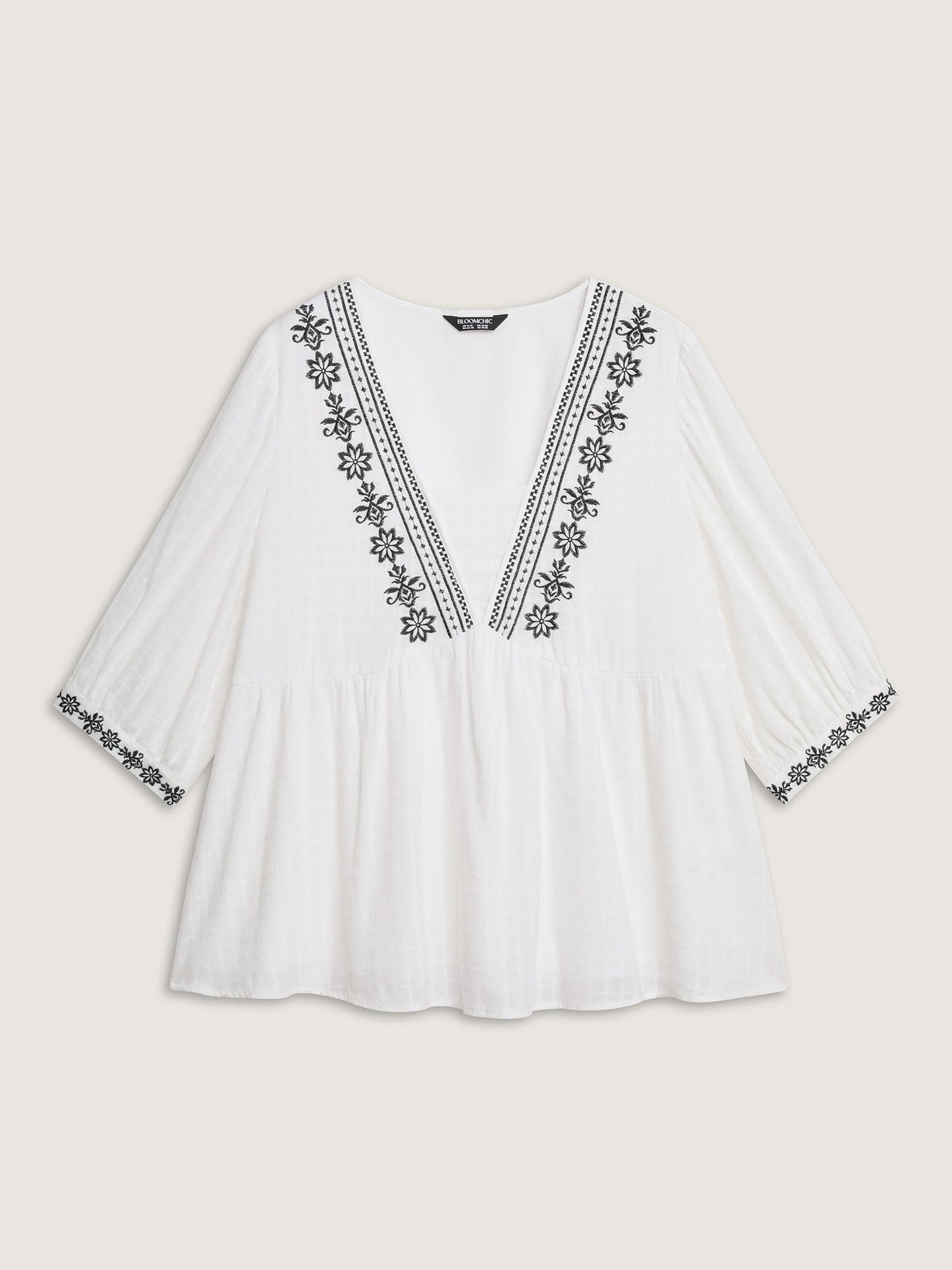 Pure Cotton Boho Embroidery Textured Blouse
