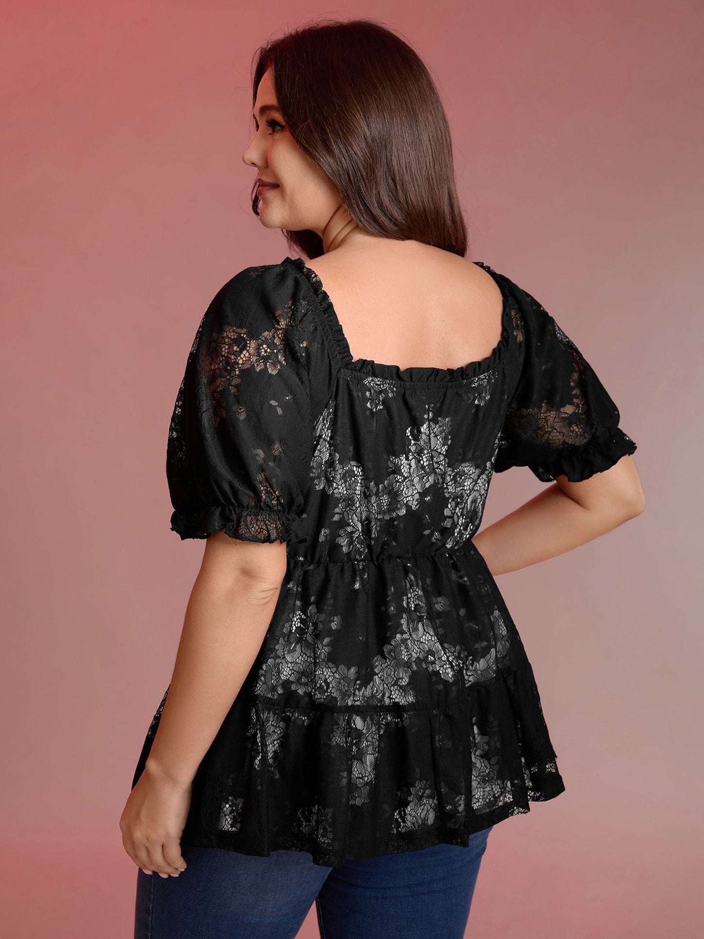 Midnight Florals Tiered Lace Knit Top