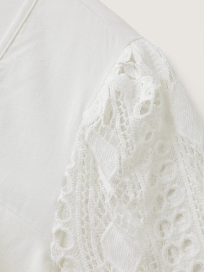 Sheer Lace Sleeve Asymmetrical Neckline Blouse