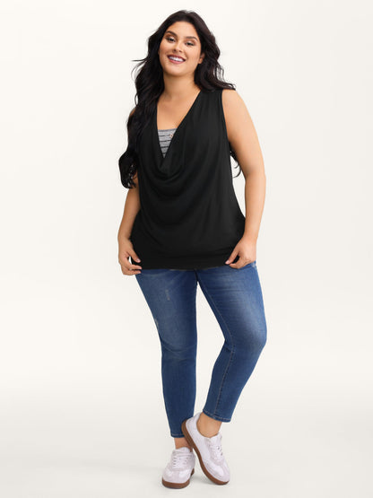Heather Cowl Neckline Sleeveless Button Top