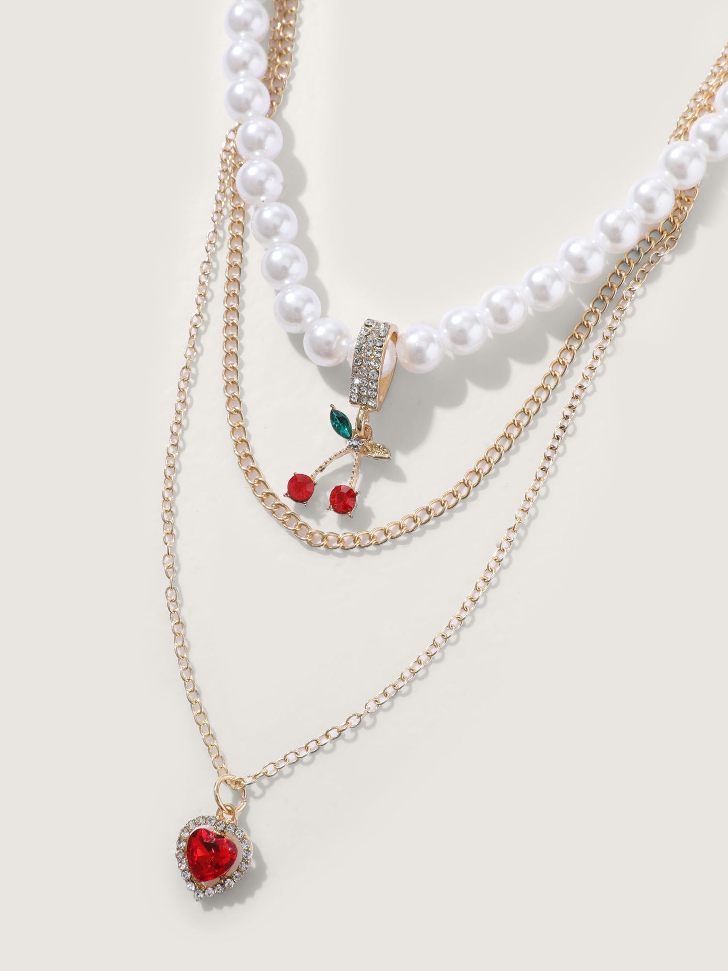 Pearl Decor Heart Charm Layered Necklace