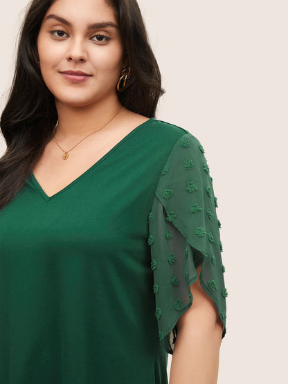 Plisse Chiffon Patchwork Petal Sleeve T-shirt