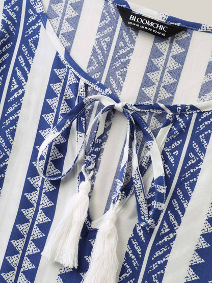Nautical Stripes Rayon Tassels Blouse