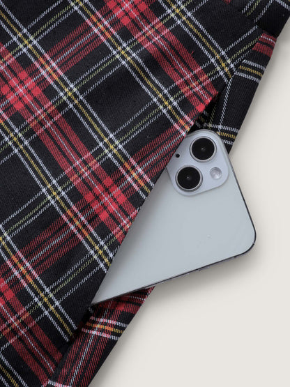 Checkered Pattern Overall Pockets Midi Dress