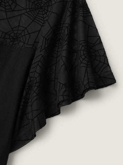 Sheer Neckline Tie Ruffled Sleeve T-Shirt