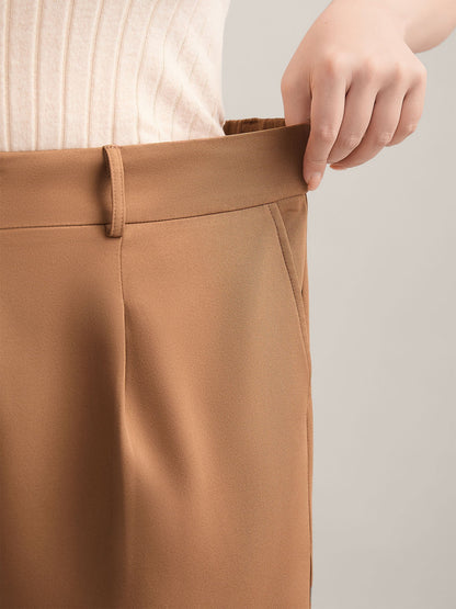 Stretchy Waist Pleated Wide-Leg Pants