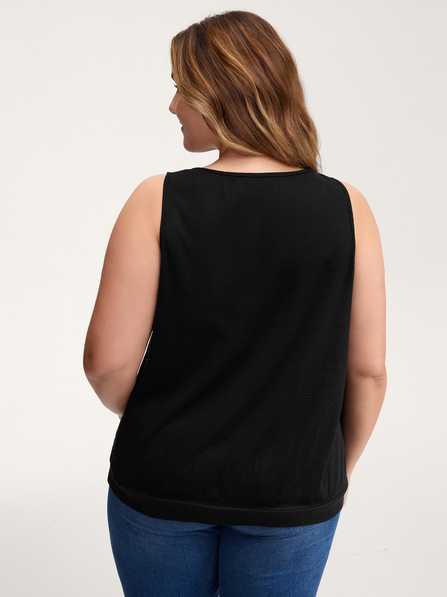 Waffle Grid Neck Cut-Out Tank Top