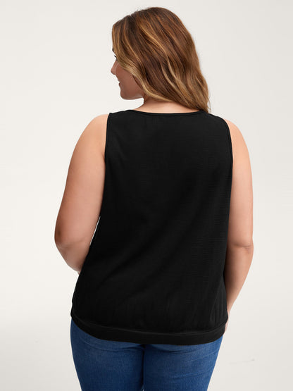 Waffle Grid Neck Cut-Out Tank Top