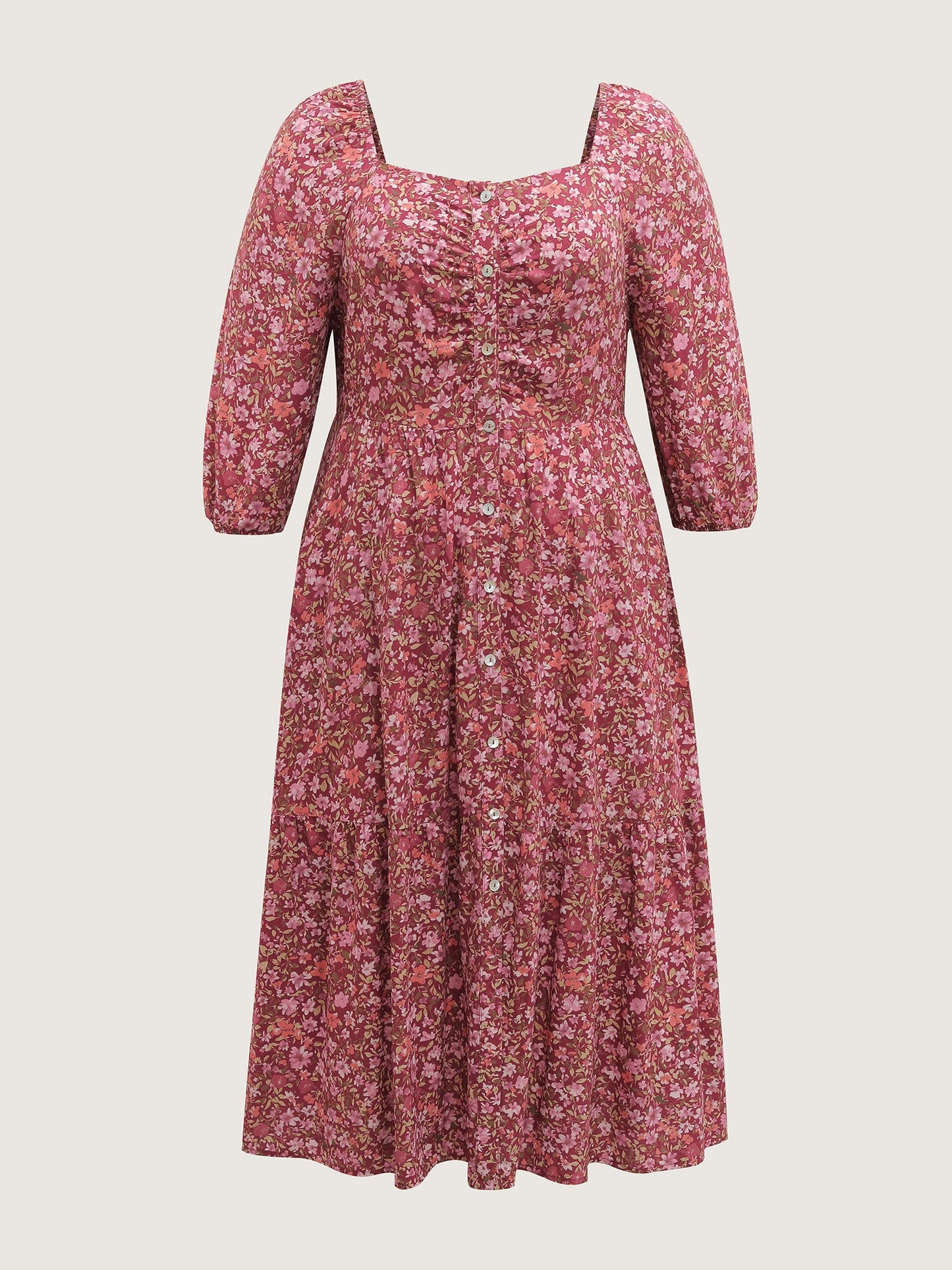 Fall Florals Gather Bust Button Maxi Dress