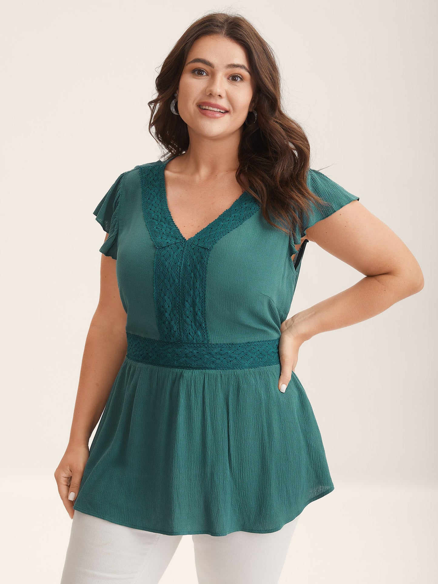 Lace Trim Perfect-Fit Solid Blouse