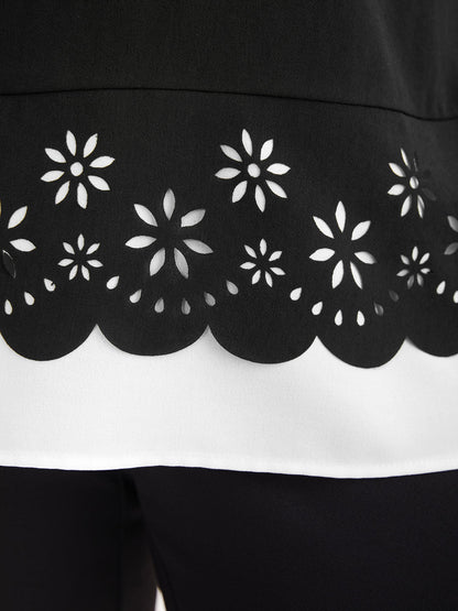 Laser Cut Patchwork Round Neck Blouse