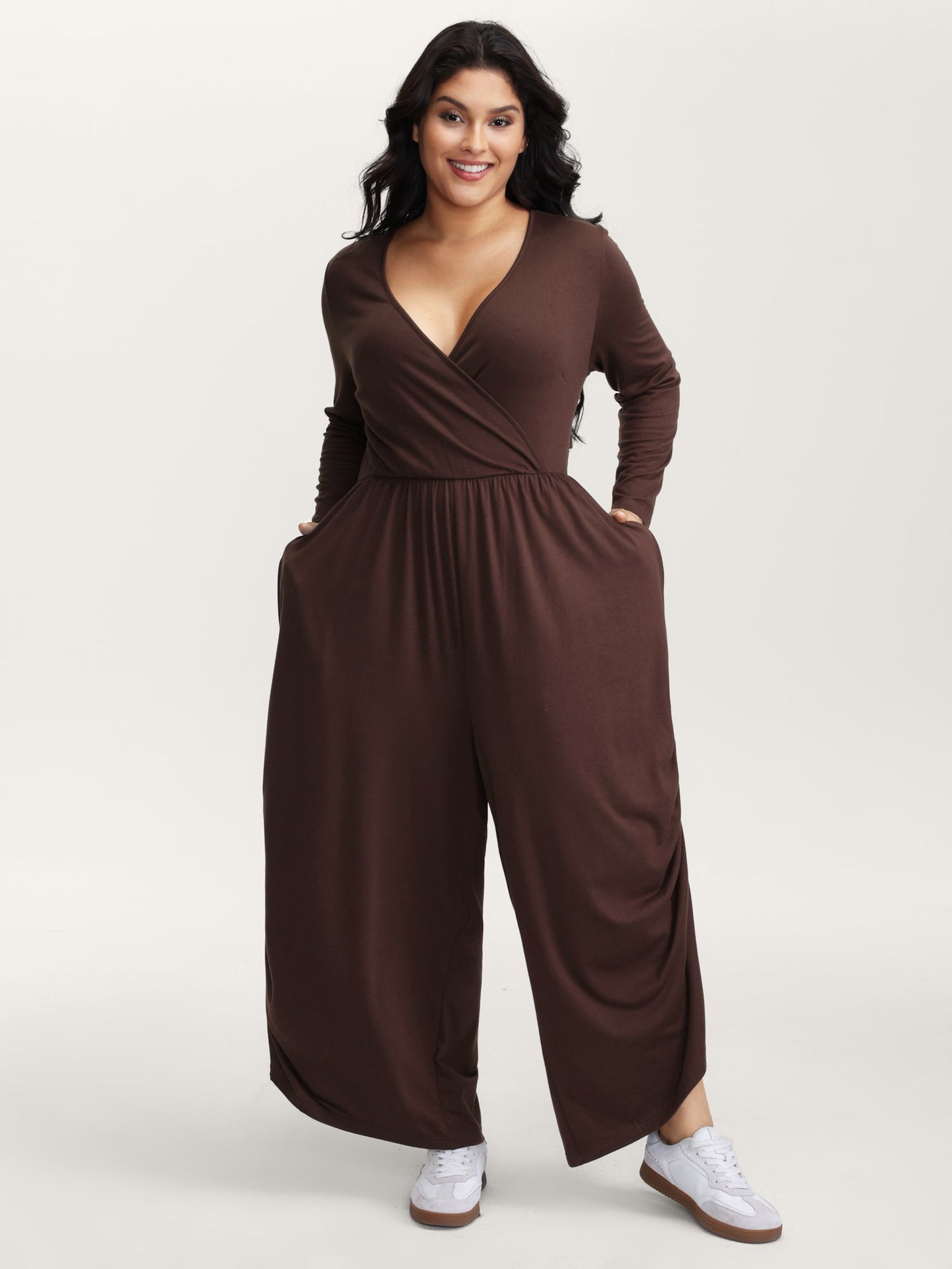 Easy peezy Stretchy Cross-Wrap Drawstring Hem Jumpsuit
