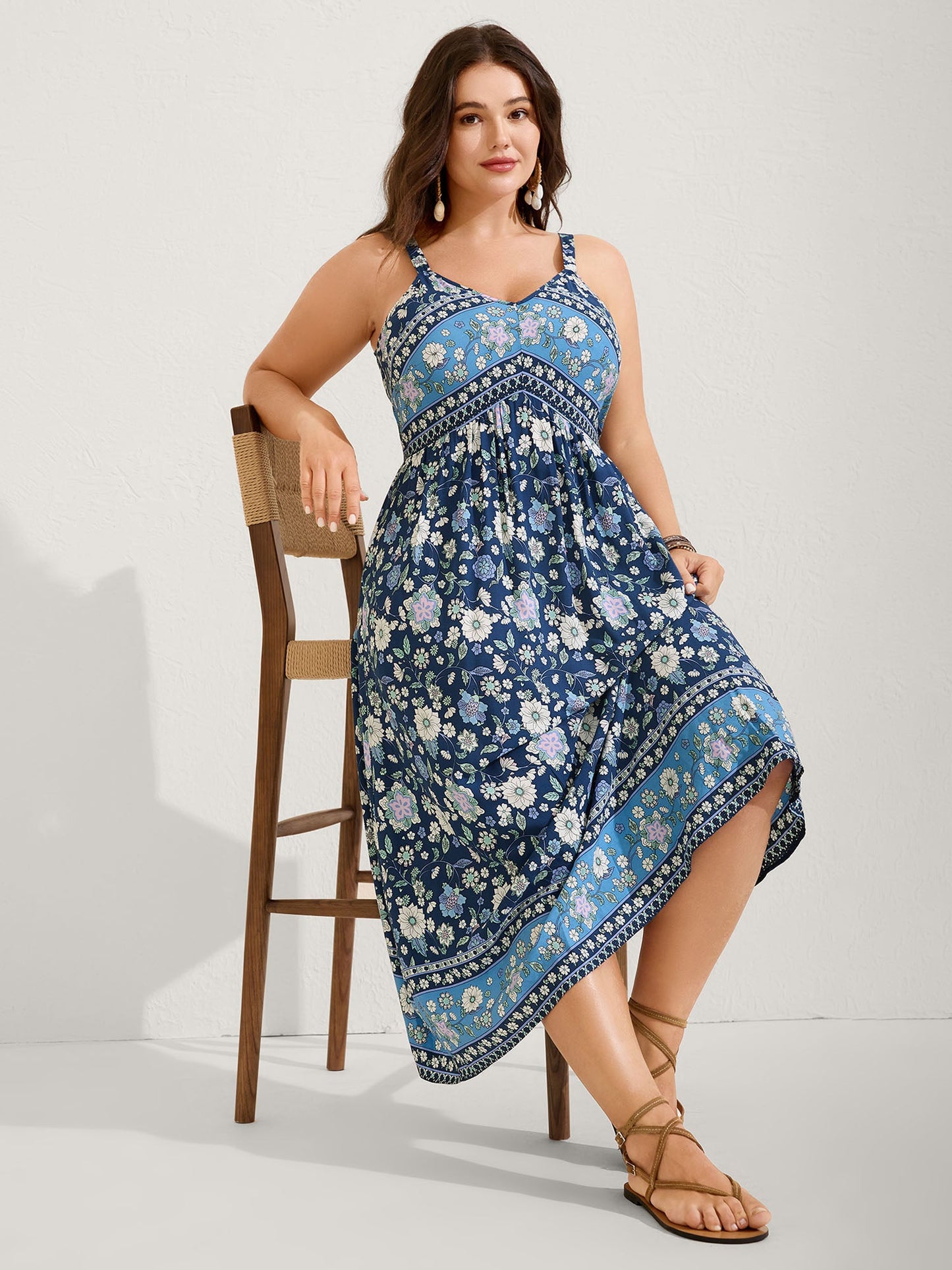 Floral Print Contrast Cami Midi Dress