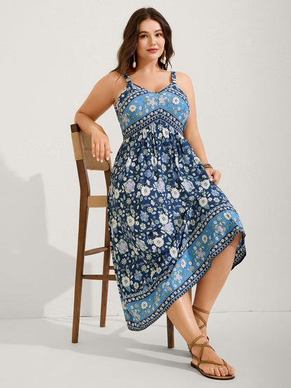 Floral Print Contrast Cami Midi Dress