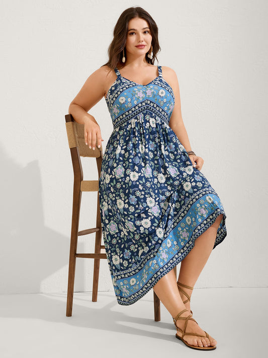 Floral Print Contrast Cami Midi Dress