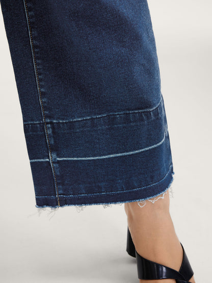 Stretch Frayed Hem Straight-Leg Jeans