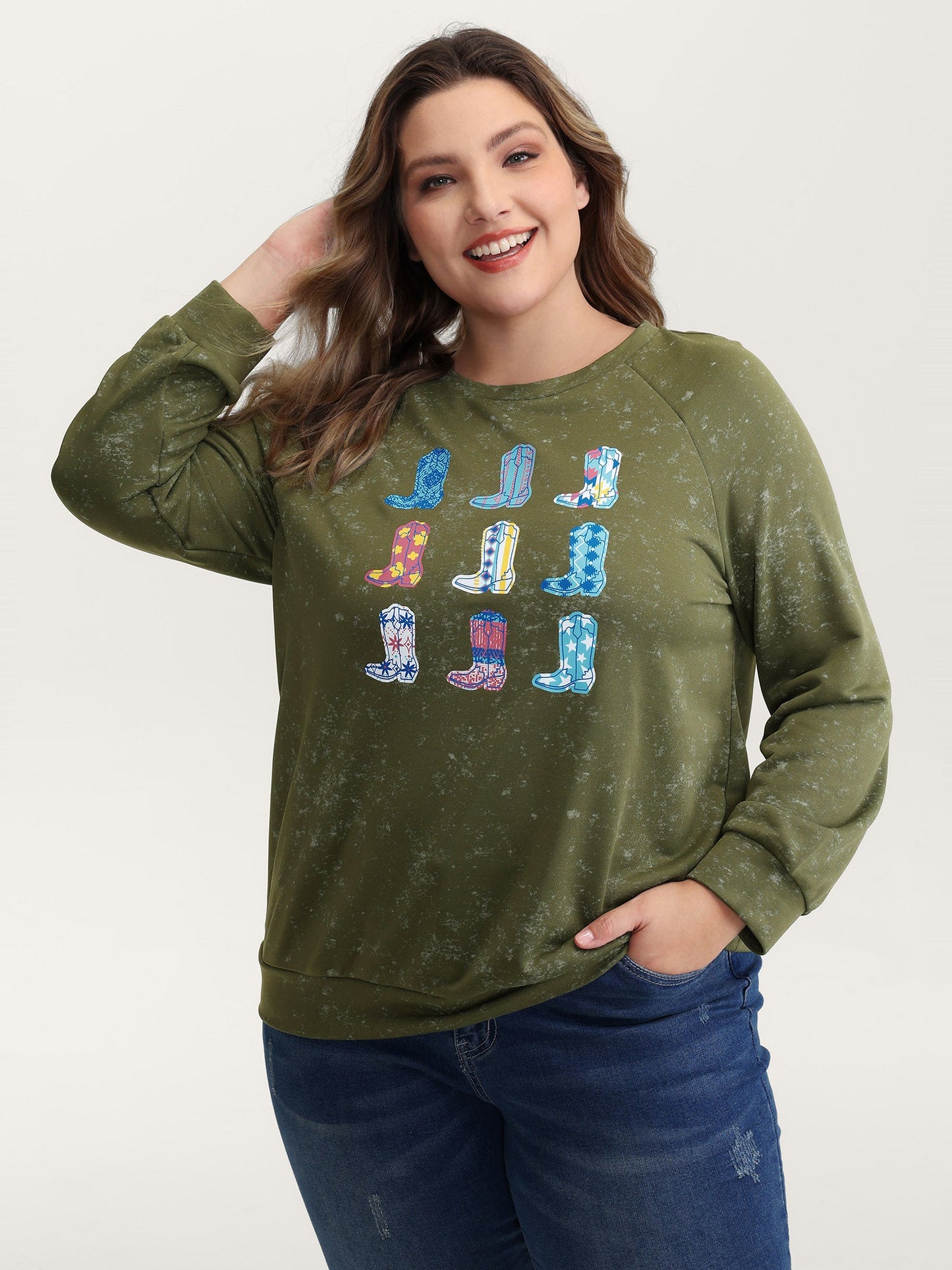 Colorful Cowboy Boots Print Nostalgic Sweatshirt
