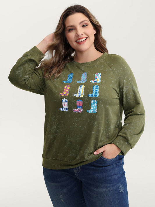 Colorful Cowboy Boots Print Nostalgic Sweatshirt
