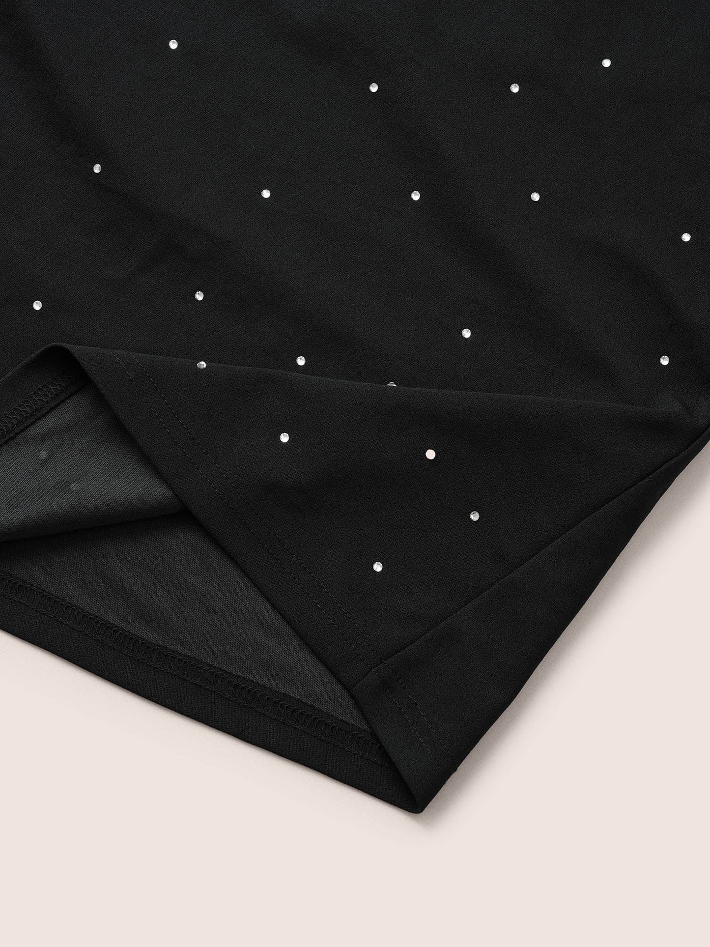 Rhinestone Notched Pocket Curved Hem Dress